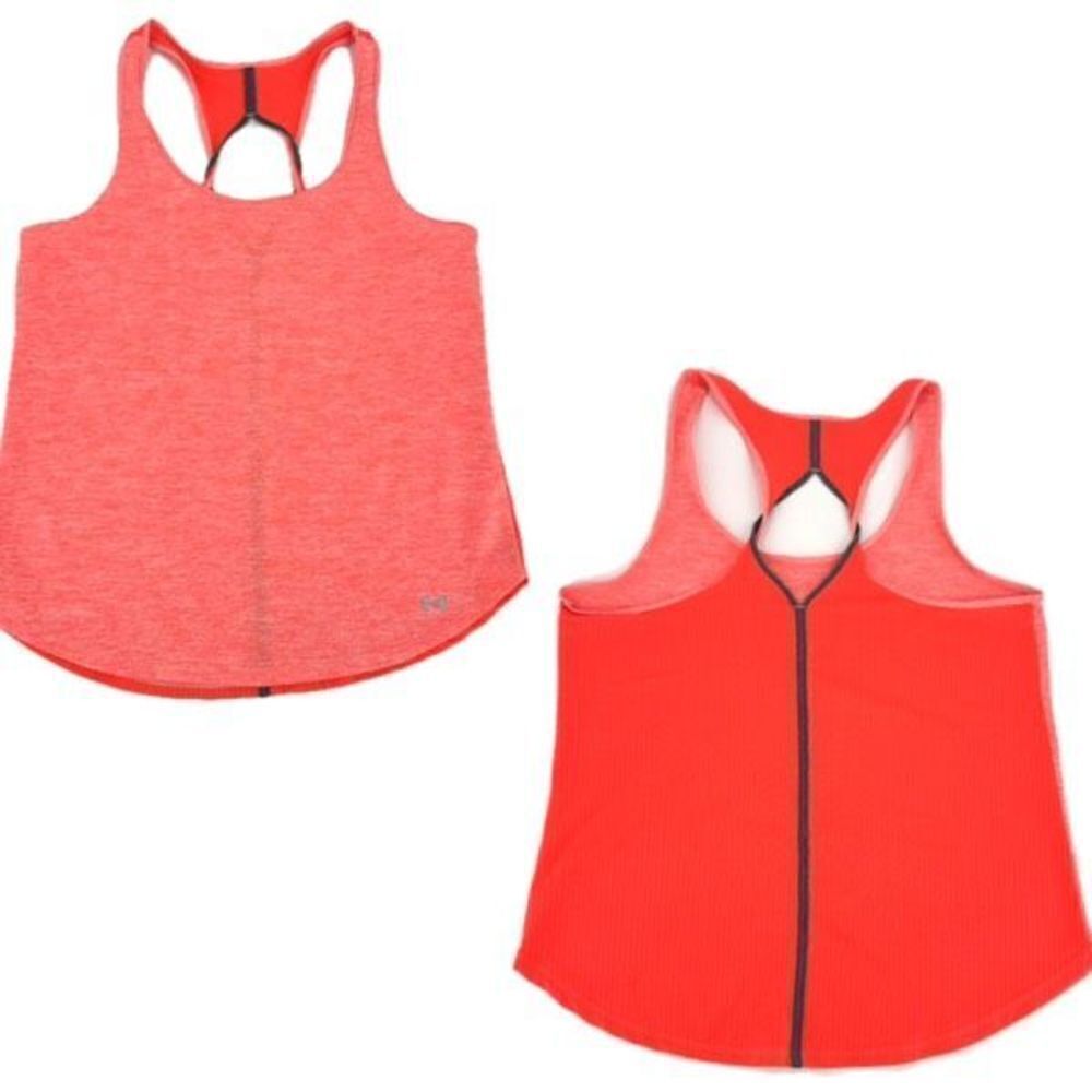 Under Armour Heat Gear Loose Hot Pink Orange Racerback Tank Top‎ SMALL  Workout